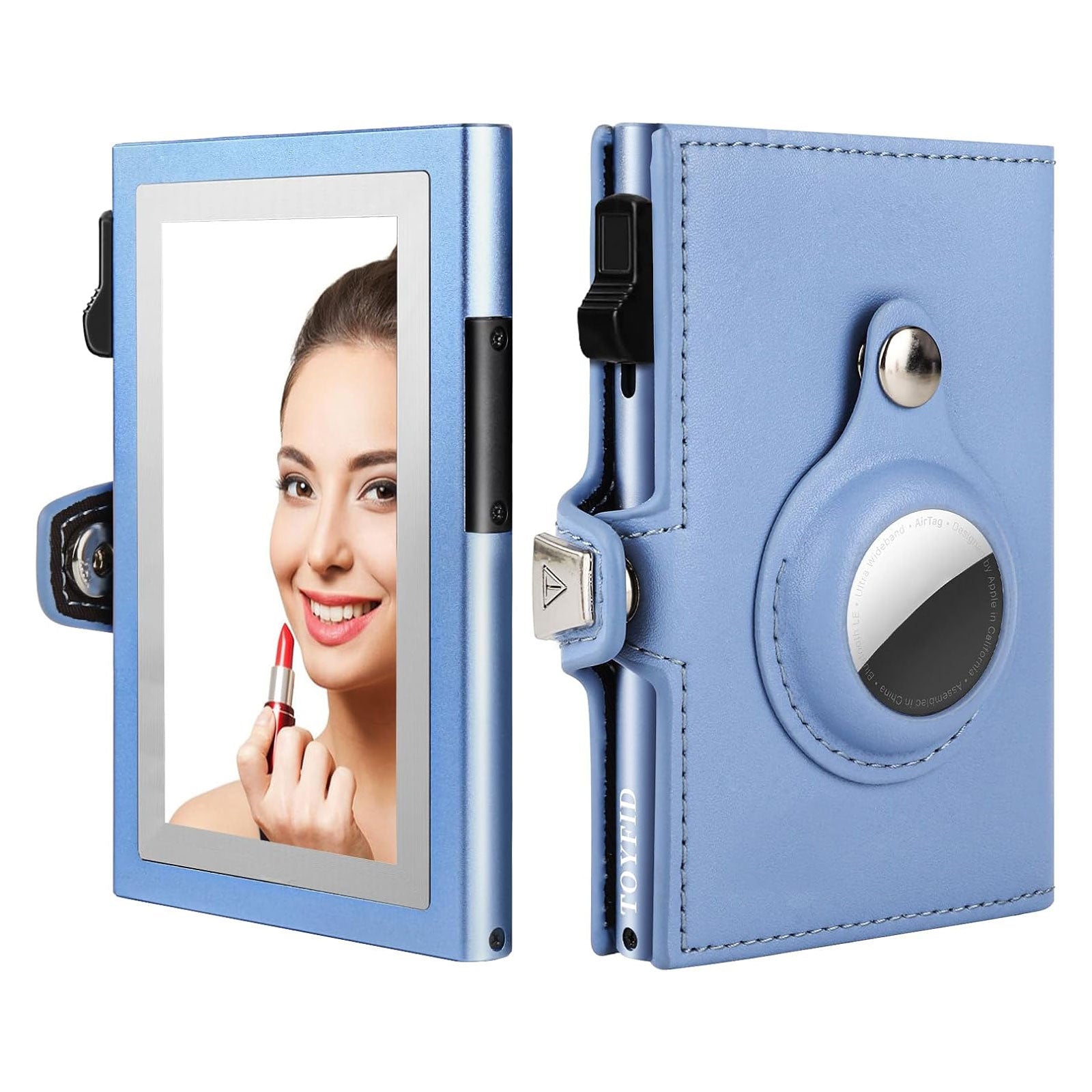 TOYFID Portefeuille Femme Compatible Airtag – Cuir Véritable, Anti-RFID, Miroir, Tri-fold