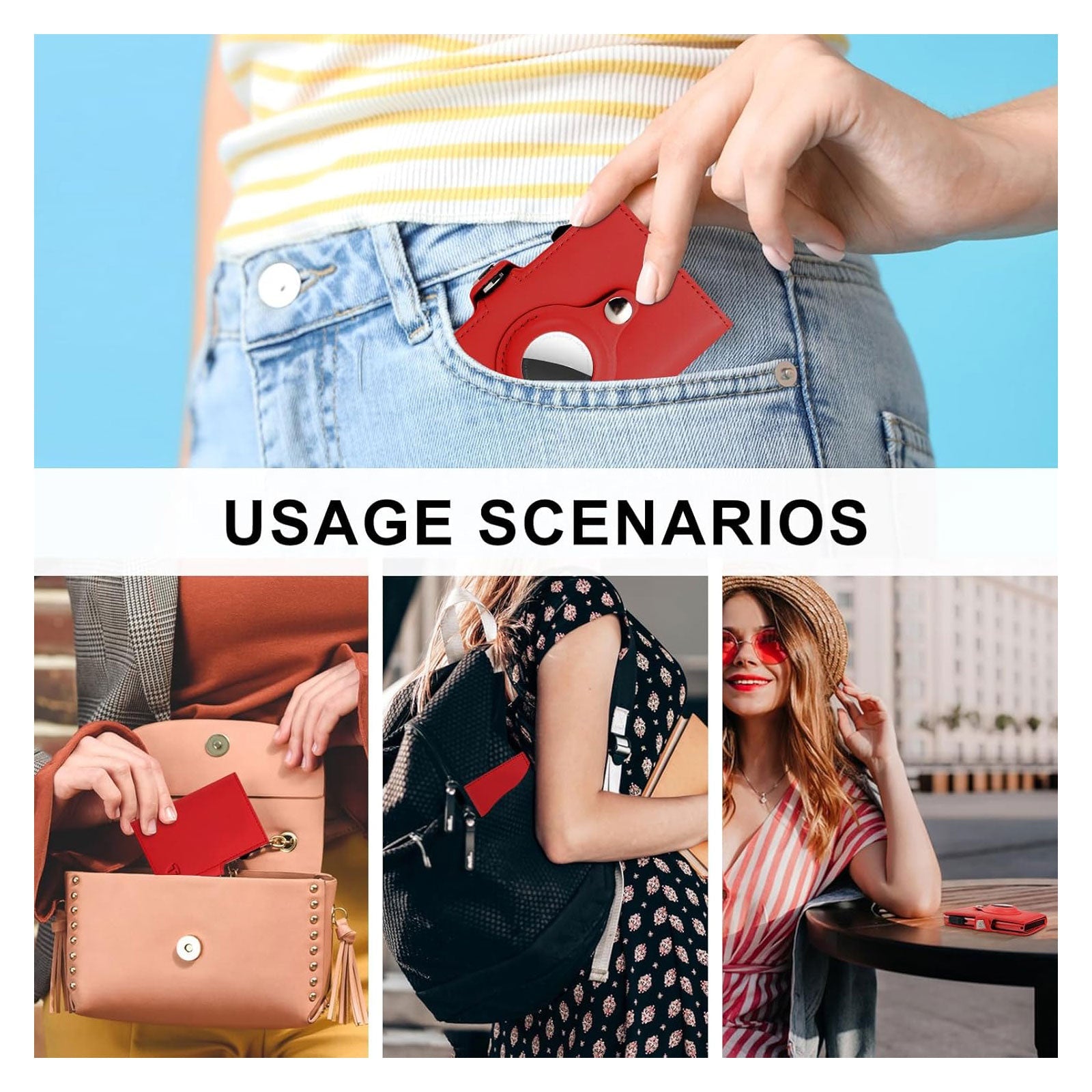 TOYFID Portefeuille Femme Compatible Airtag – Cuir Véritable, Anti-RFID, Miroir, Tri-fold
